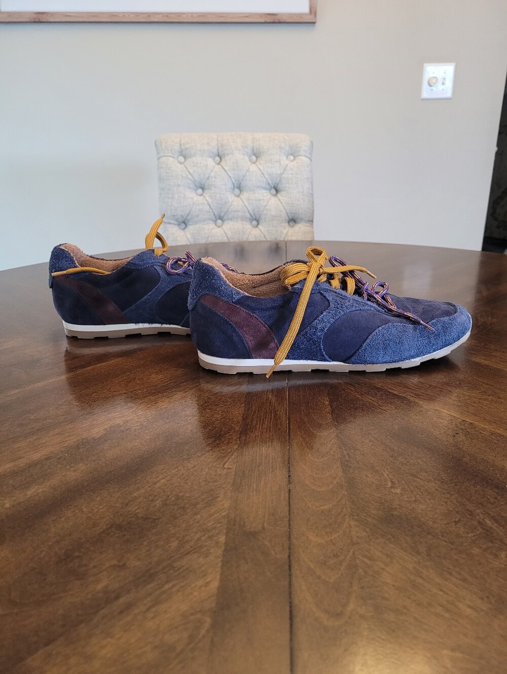 L'IDEA made in Italy Casual Suede Sneakers in Navy with Mustard Laces.